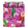 Pink Orchid Flower Print Duvet Cover Bedding Set