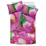 Pink Orchid Flower Print Duvet Cover Bedding Set