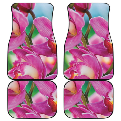 Pink Orchid Flower Print Front and Back Car Floor Mats