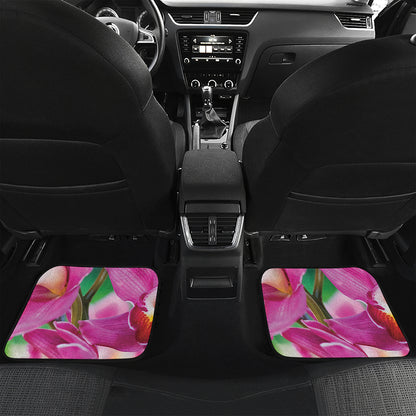 Pink Orchid Flower Print Front and Back Car Floor Mats