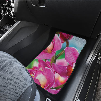 Pink Orchid Flower Print Front and Back Car Floor Mats