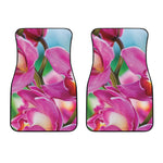 Pink Orchid Flower Print Front Car Floor Mats