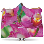 Pink Orchid Flower Print Hooded Blanket