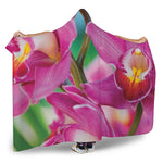 Pink Orchid Flower Print Hooded Blanket