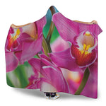 Pink Orchid Flower Print Hooded Blanket