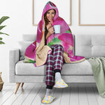 Pink Orchid Flower Print Hooded Blanket