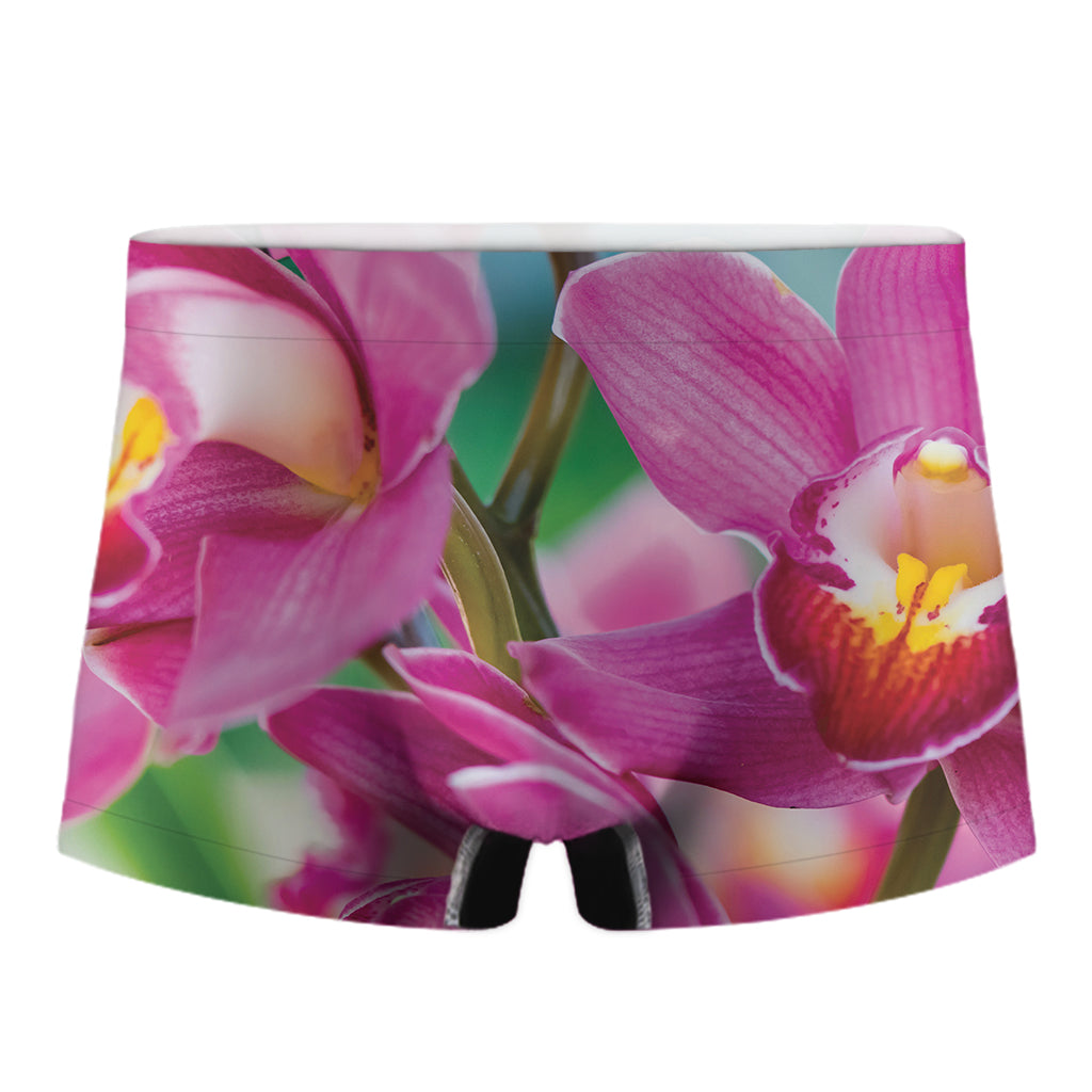 Pink Orchid Flower Print Men's Boxer Briefs