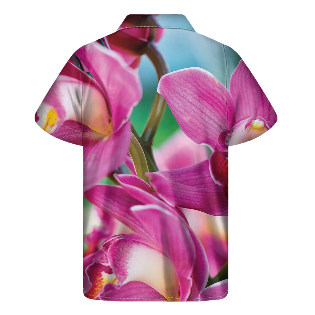 Pink Orchid Flower Print Men's Short Sleeve Shirt
