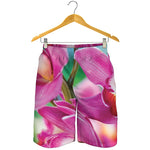 Pink Orchid Flower Print Men's Shorts