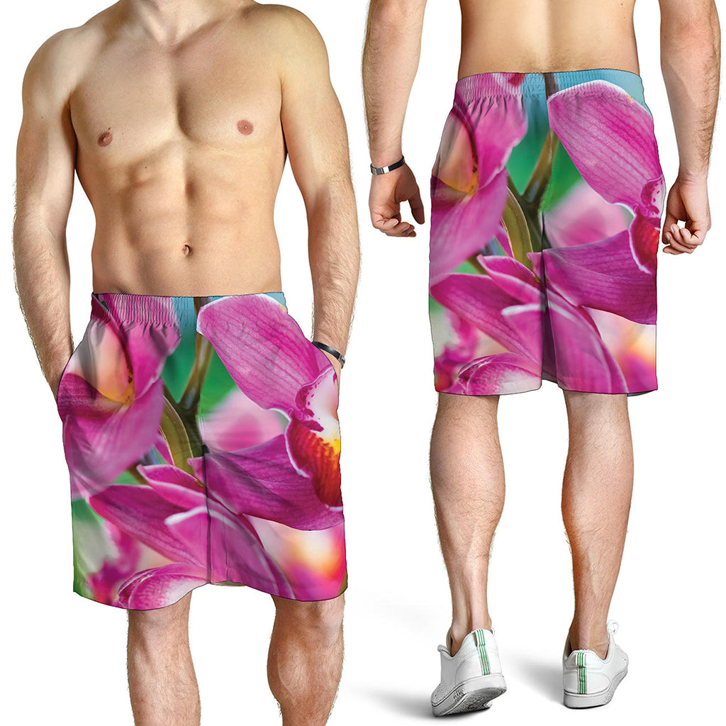 Pink Orchid Flower Print Men's Shorts