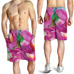 Pink Orchid Flower Print Men's Shorts