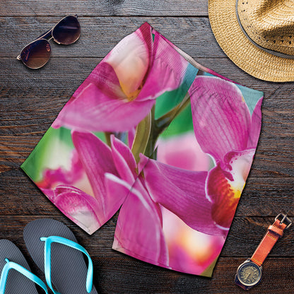 Pink Orchid Flower Print Men's Shorts