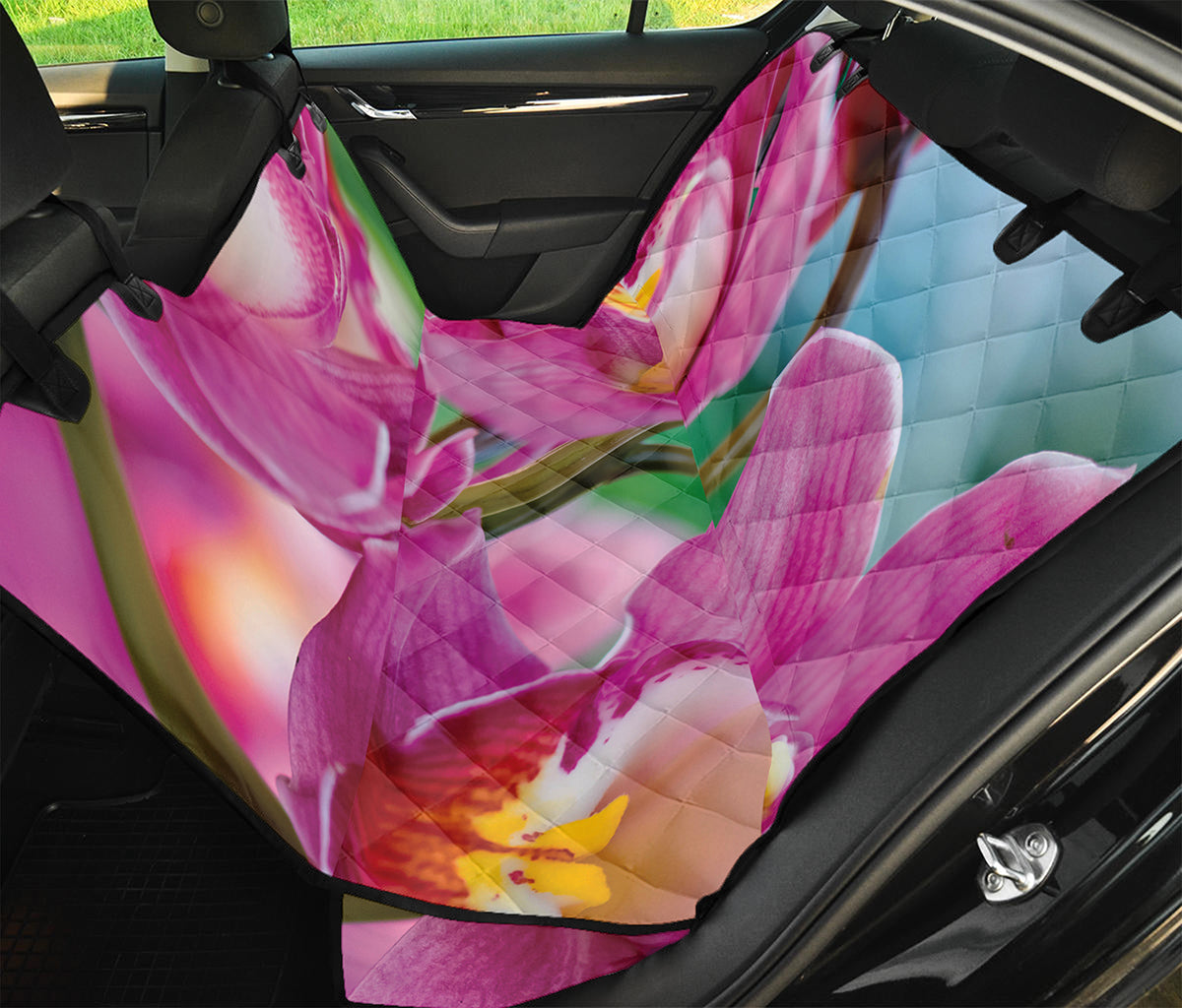 Pink Orchid Flower Print Pet Car Back Seat Cover