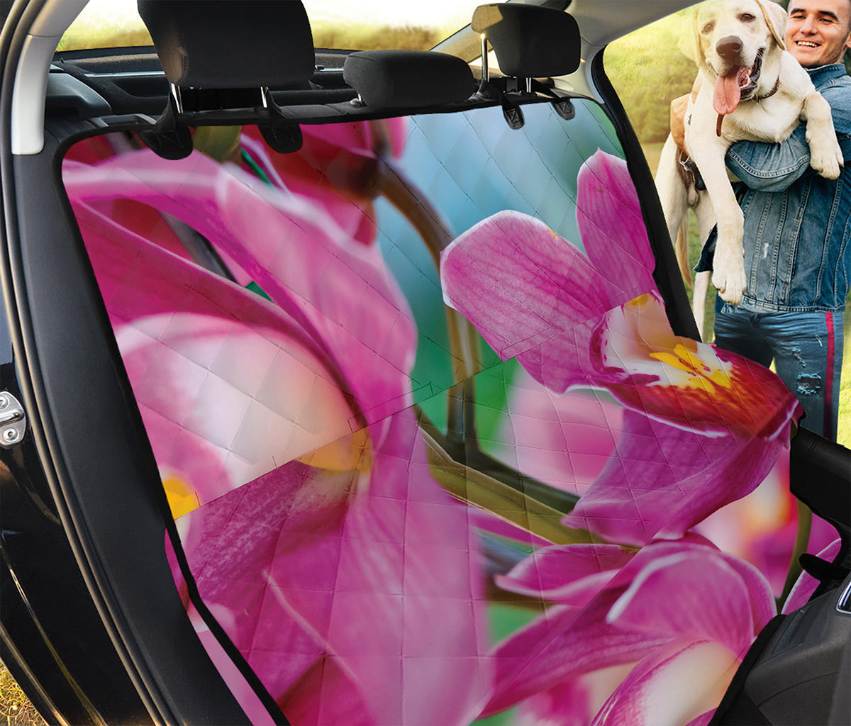Pink Orchid Flower Print Pet Car Back Seat Cover