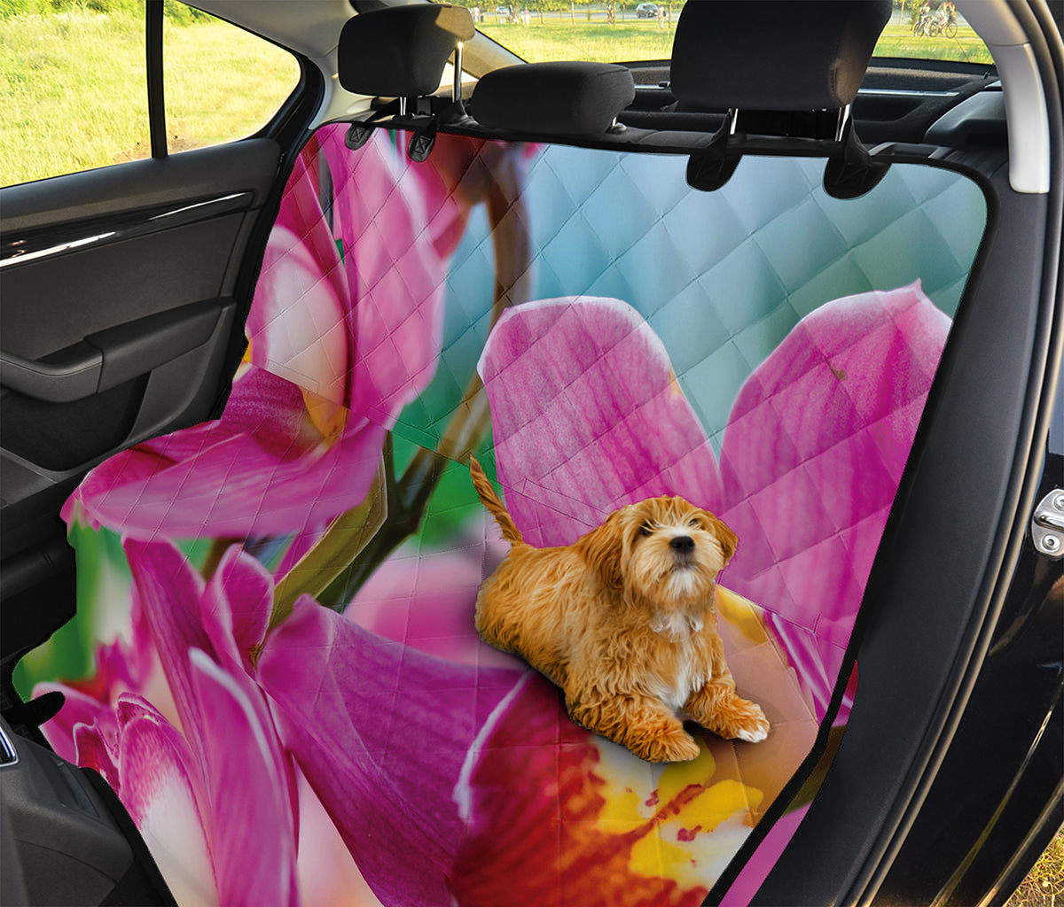 Pink Orchid Flower Print Pet Car Back Seat Cover