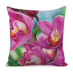 Pink Orchid Flower Print Pillow Cover