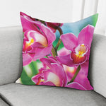 Pink Orchid Flower Print Pillow Cover
