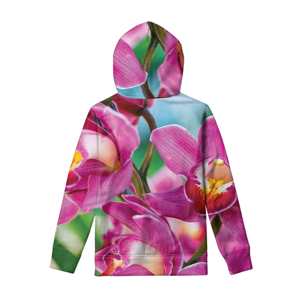 Pink Orchid Flower Print Pullover Hoodie
