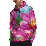Pink Orchid Flower Print Pullover Hoodie
