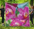 Pink Orchid Flower Print Quilt