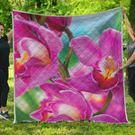 Pink Orchid Flower Print Quilt