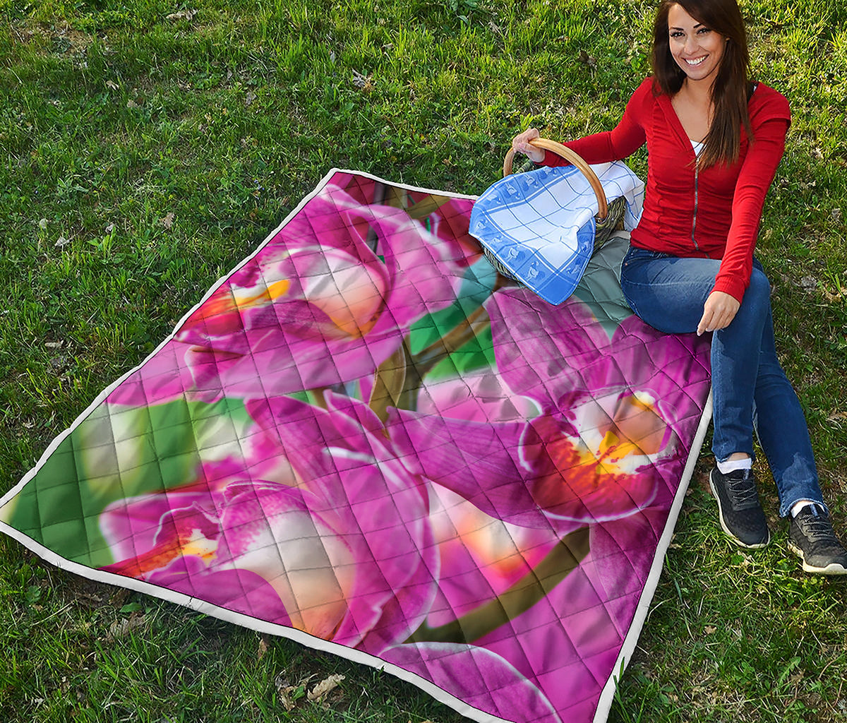 Pink Orchid Flower Print Quilt