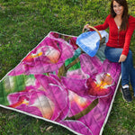 Pink Orchid Flower Print Quilt