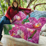 Pink Orchid Flower Print Quilt