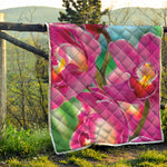 Pink Orchid Flower Print Quilt