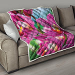 Pink Orchid Flower Print Quilt