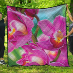 Pink Orchid Flower Print Quilt