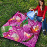 Pink Orchid Flower Print Quilt