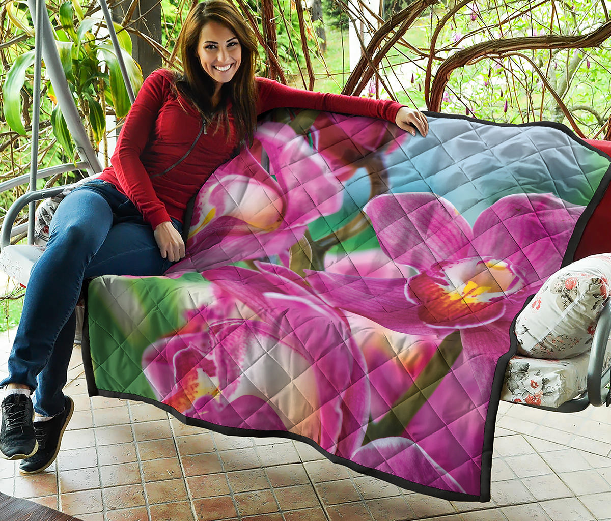 Pink Orchid Flower Print Quilt