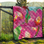 Pink Orchid Flower Print Quilt