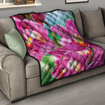 Pink Orchid Flower Print Quilt