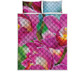 Pink Orchid Flower Print Quilt Bed Set