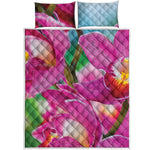 Pink Orchid Flower Print Quilt Bed Set