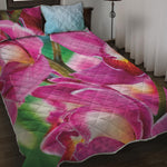 Pink Orchid Flower Print Quilt Bed Set