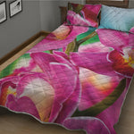 Pink Orchid Flower Print Quilt Bed Set