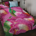 Pink Orchid Flower Print Quilt Bed Set