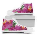 Pink Orchid Flower Print White High Top Sneakers