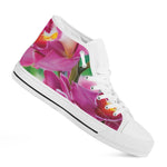 Pink Orchid Flower Print White High Top Shoes