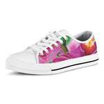 Pink Orchid Flower Print White Low Top Shoes