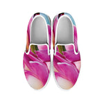 Pink Orchid Flower Print White Slip On Shoes