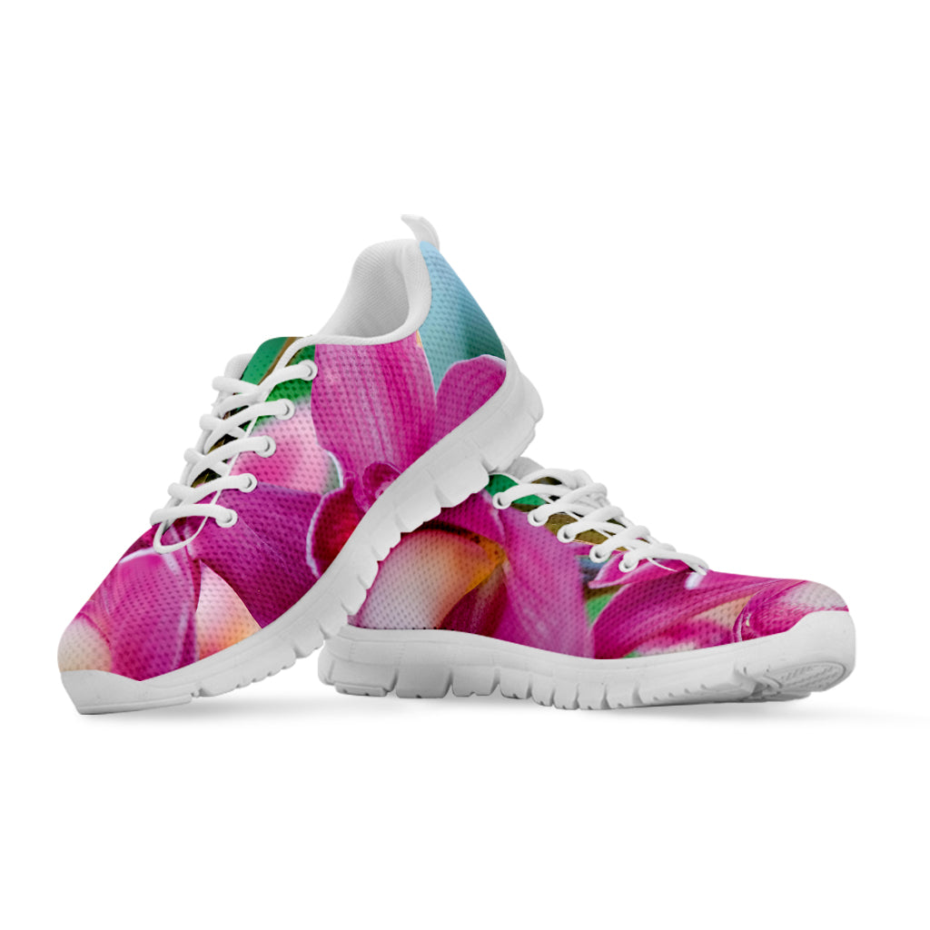 Pink Orchid Flower Print White Sneakers