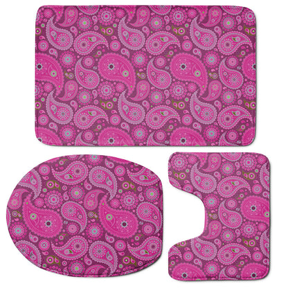 Pink Paisley Pattern Print 3 Piece Bath Mat Set