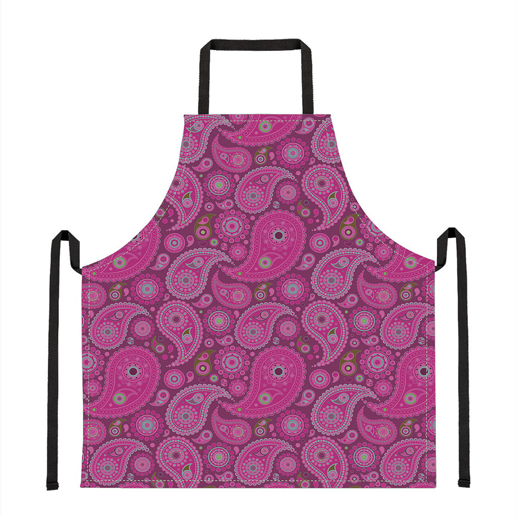 Pink Paisley Pattern Print Apron