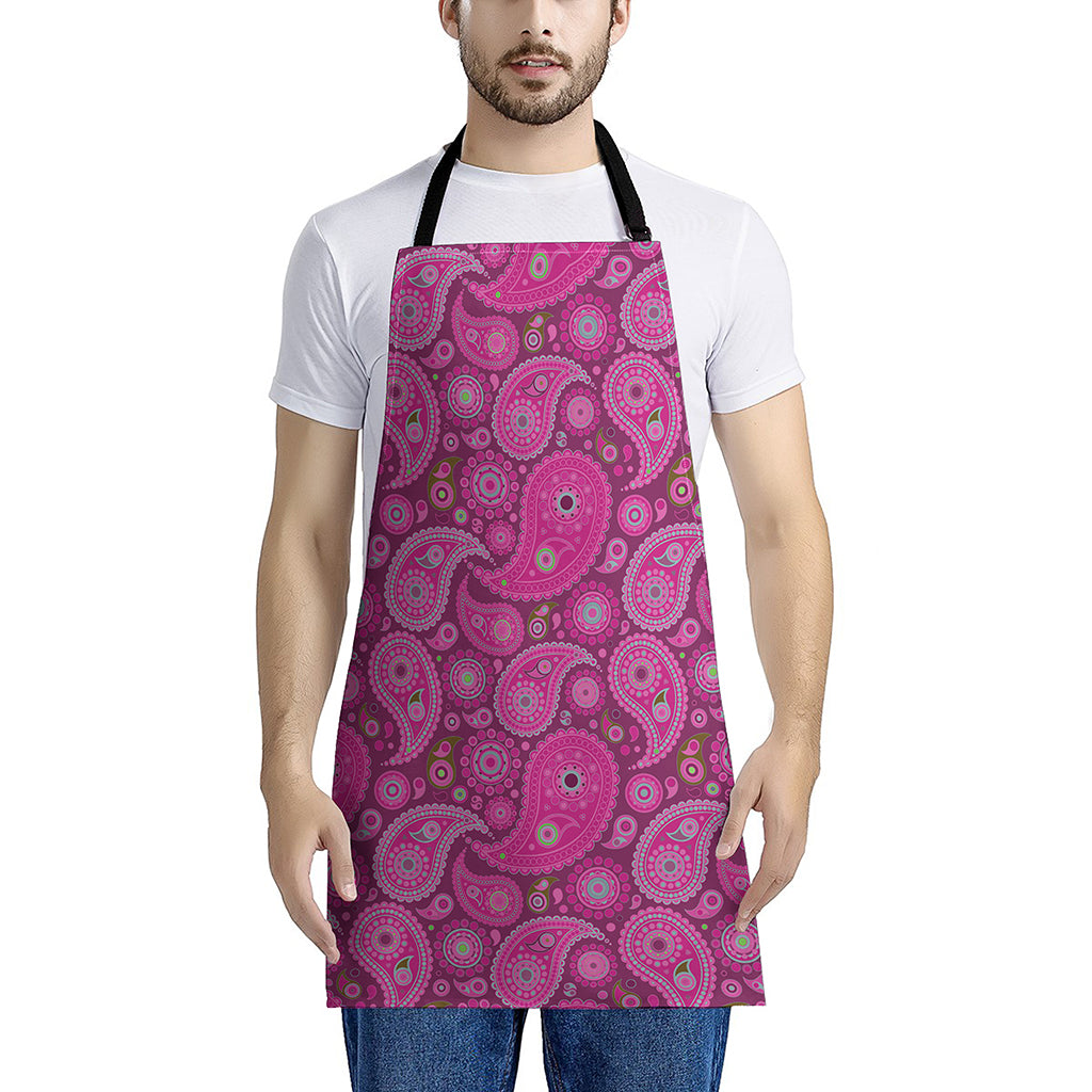 Pink Paisley Pattern Print Apron