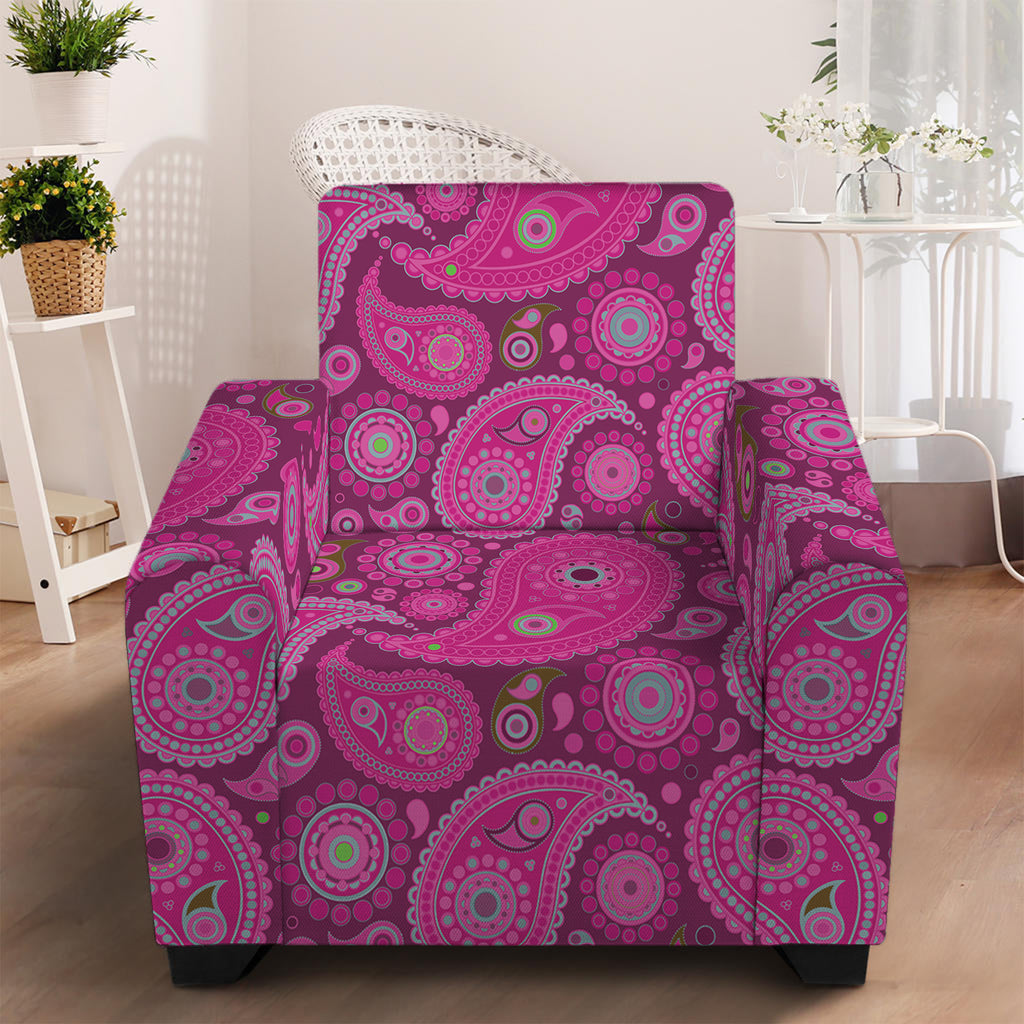 Pink Paisley Pattern Print Armchair Slipcover