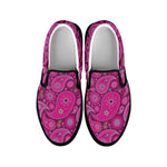 Pink Paisley Pattern Print Black Slip On Shoes
